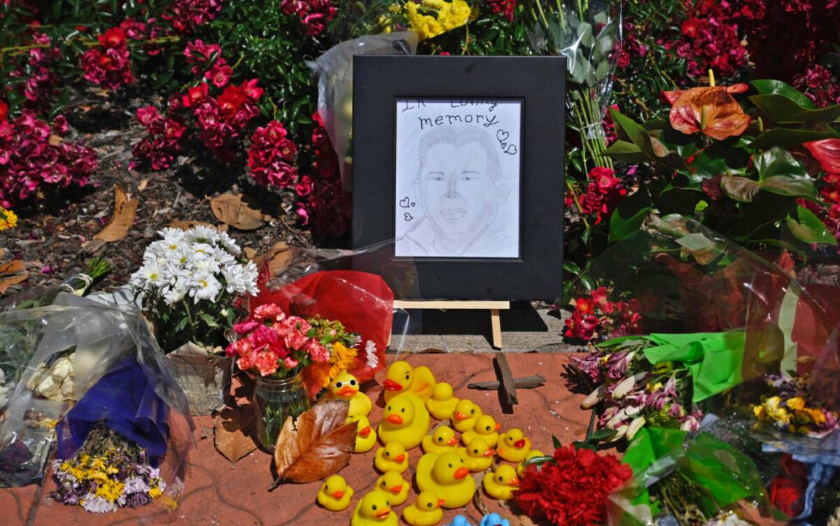 A memorial near the Stanford Ranch Plaza in Rocklin, Calif., on Tuesday, May 23, 2023, that hon ...