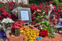 A memorial near the Stanford Ranch Plaza in Rocklin, Calif., on Tuesday, May 23, 2023, that hon ...