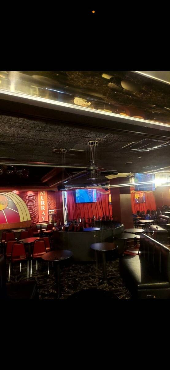 Water is shown falling from the ceiling of the Laugh Factory at the Tropicana on Sunday, May 21 ...