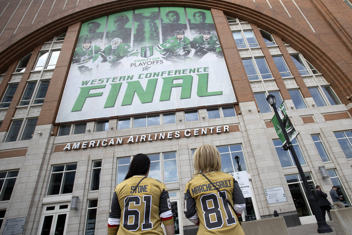 Golden Knights walk into American Airlines Center before Game 4 of the NHL hockey Stanley Cup W ...