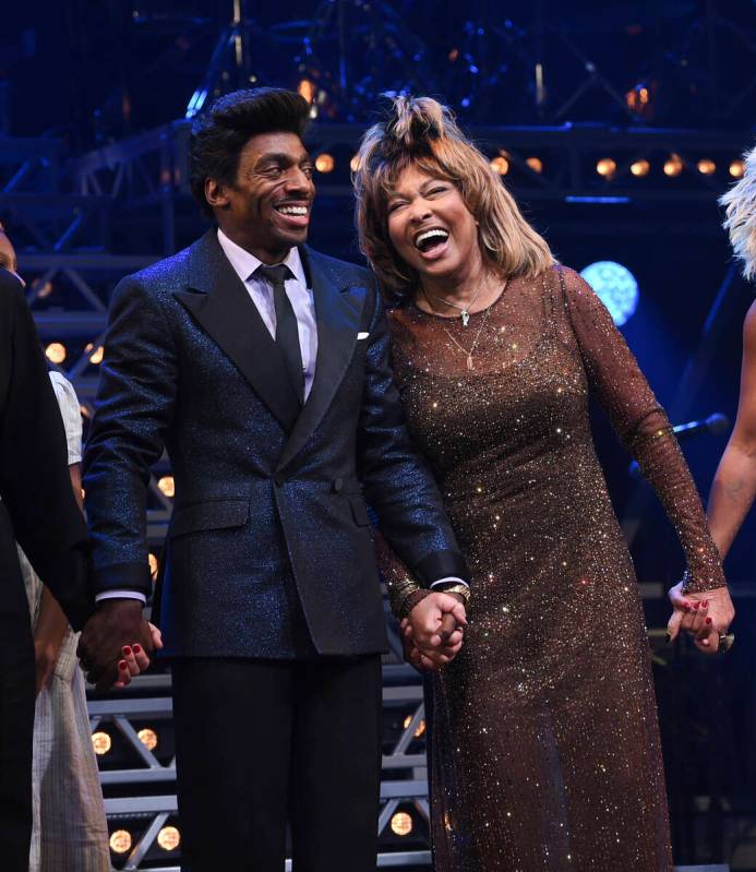 Singer Tina Turner, right, takes a bow during the curtain call with actors Daniel J. Watts on t ...