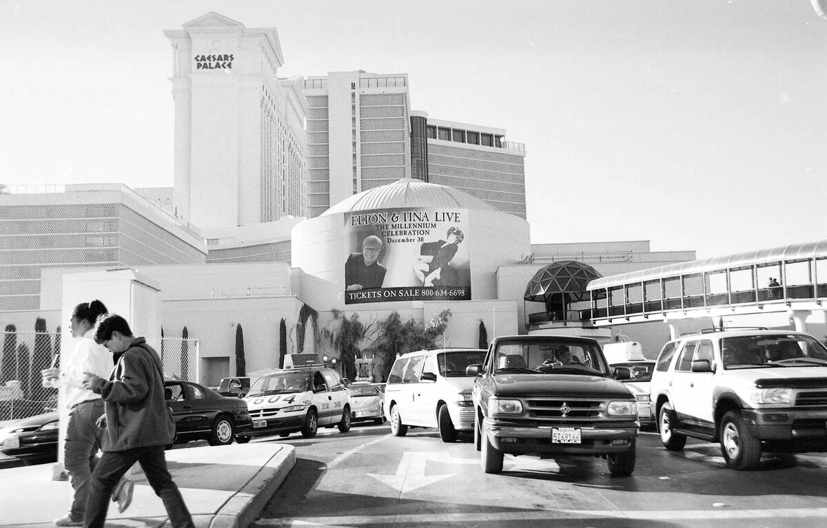 A Caesars Palace marquee touts Elton John & Tina Turner on Dec. 29, 1999. (Las Vegas News Bureau)