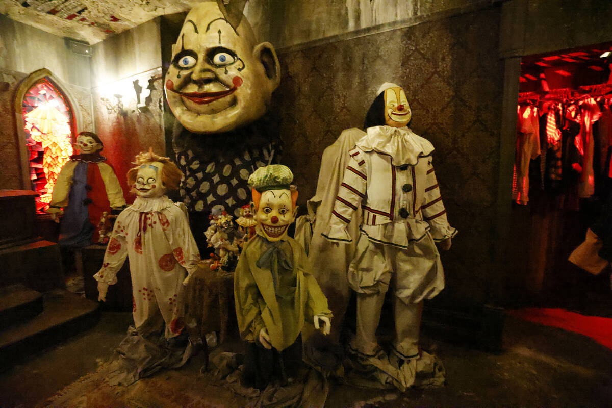 Clowns are seen in the Clowns’ Funeral Room, Tuesday, April 11, 2023, in Las Vegas. (Chitose ...
