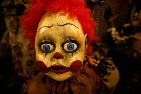 A clown is seen in the Clowns’ Funeral Room, Tuesday, April 11, 2023, in Las Vegas. (Chitose ...