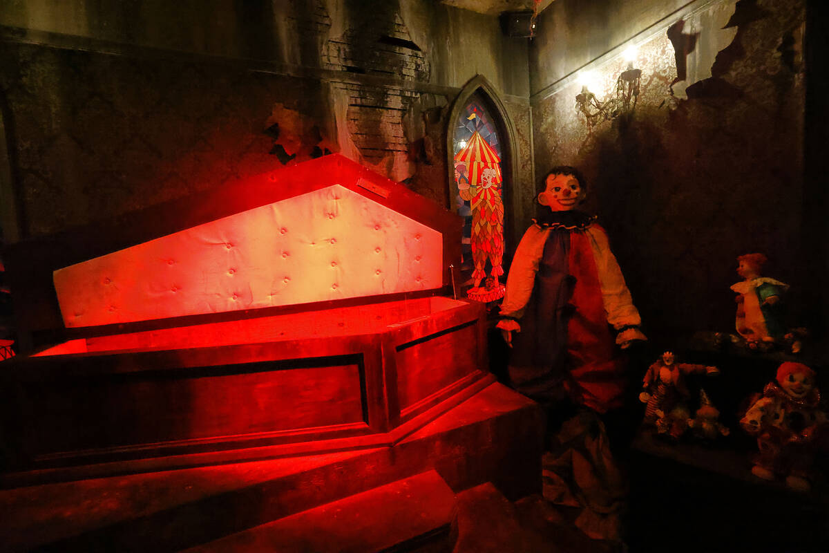 Clowns are seen in the Clowns’ Funeral Room, Tuesday, April 11, 2023, in Las Vegas. (Chitose ...