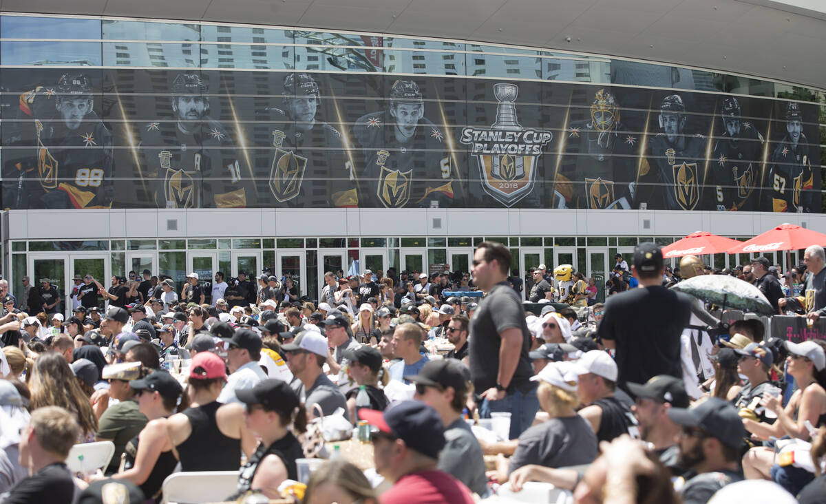 Golden Knights fans during a watch party for Game 5 of the Western Conference Finals between th ...