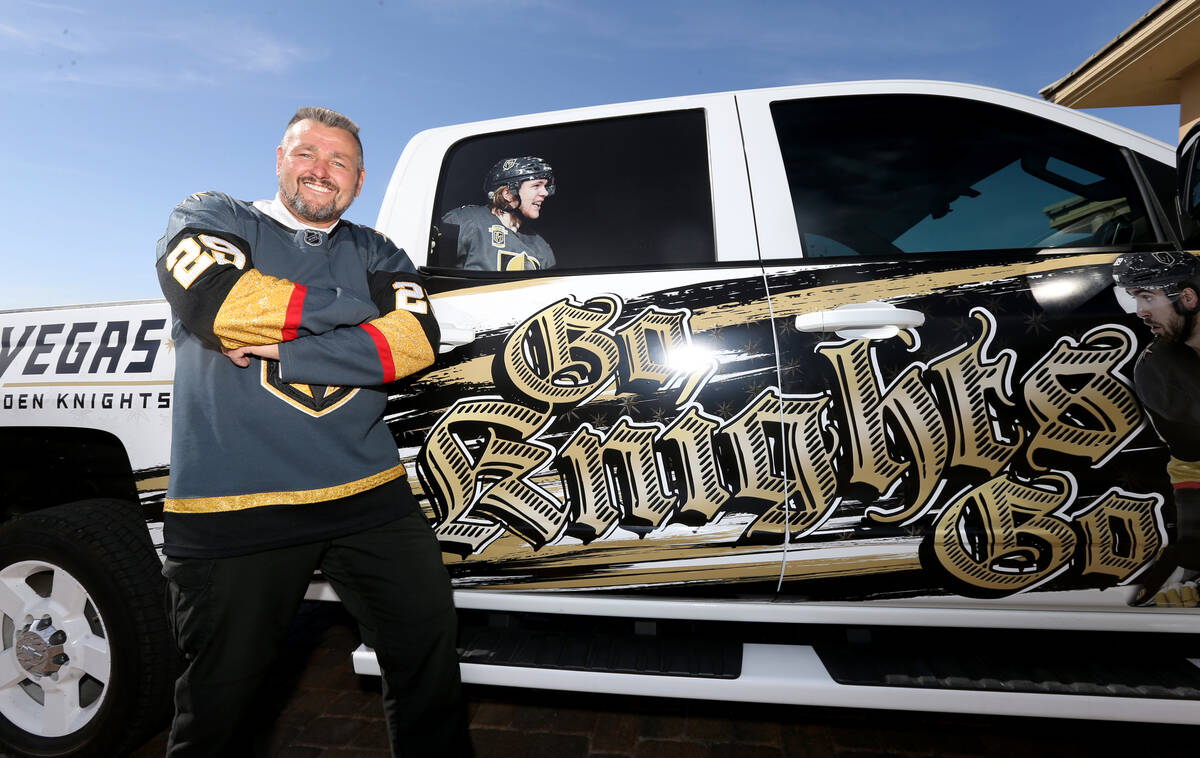 Lynn Groesbeck shows his custom Vegas Golden Knights truck at his Las Vegas home Tuesday, June ...