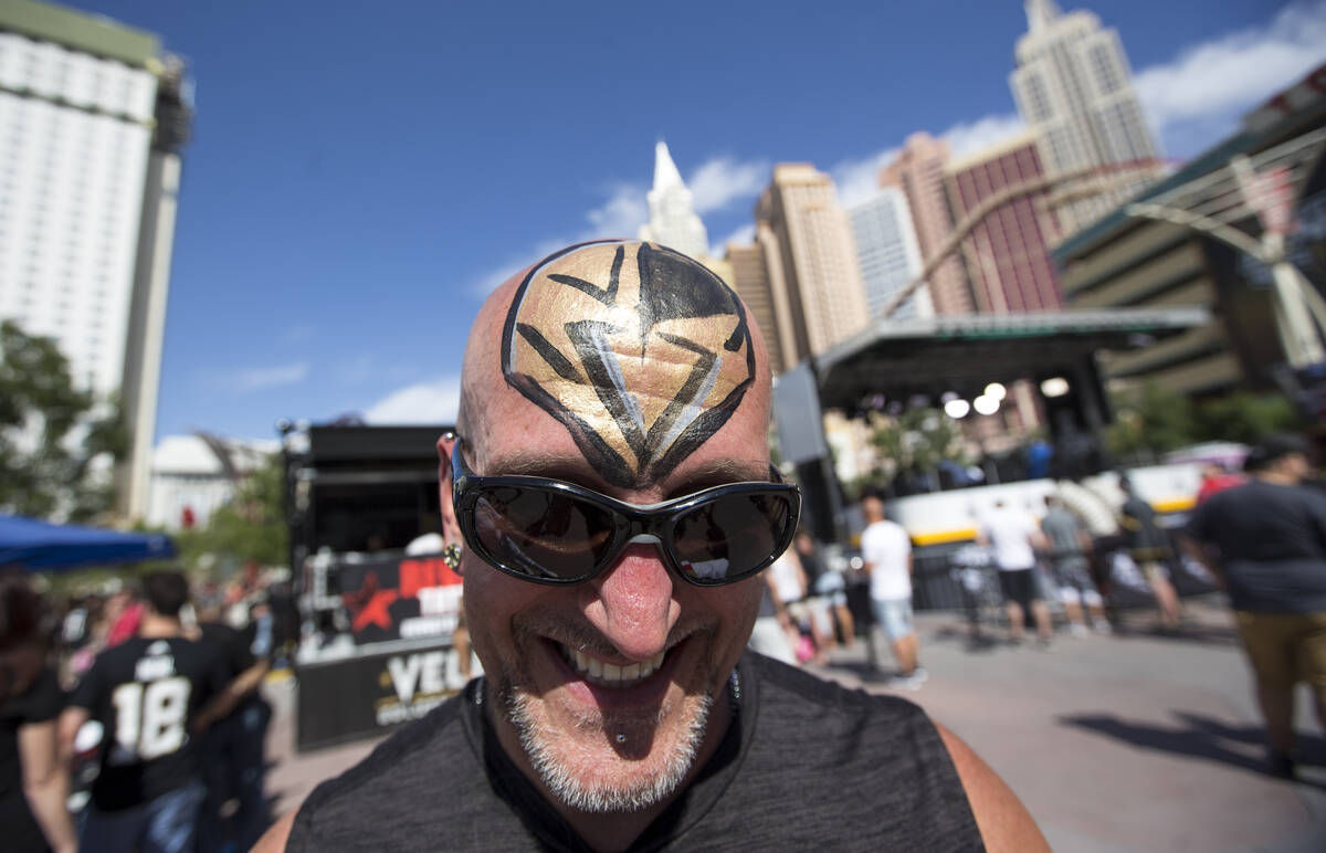 Vegas Golden Knights fan Bernard Barchie poses ahead of Game 5 of the NHL hockey Stanley Cup Fi ...