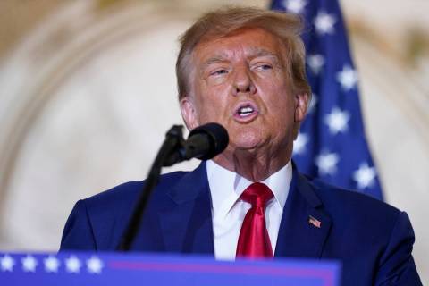 Former President Donald Trump speaks at his Mar-a-Lago estate Tuesday, April 4, 2023, in Palm B ...
