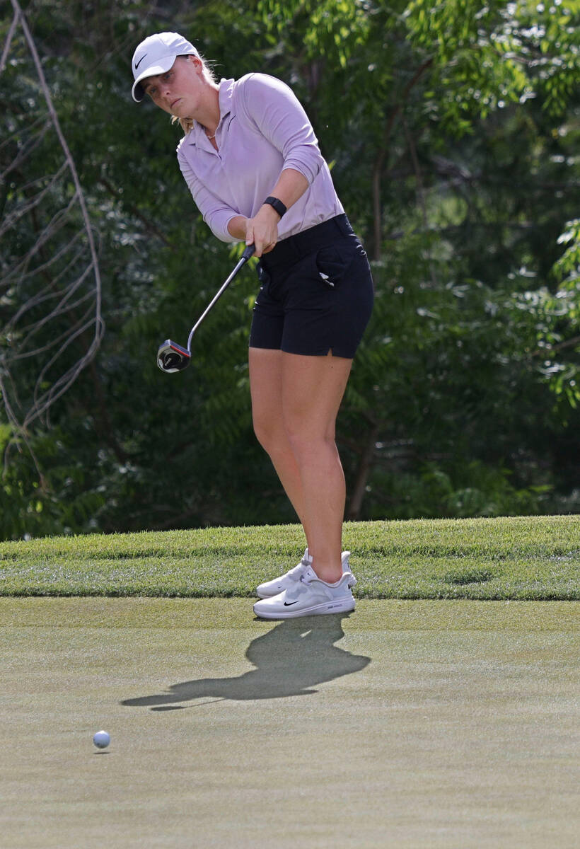 Maja Stark of Sweden putts on the 13th green during the second day of round-robin play in the B ...