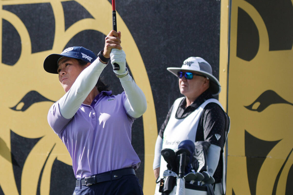 Celine Boutier of France tees off on the 13th hole during the second day of round-robin play in ...