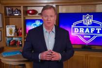 In this still image from video provided by the NFL, NFL Commissioner Roger Goodell speaks from ...