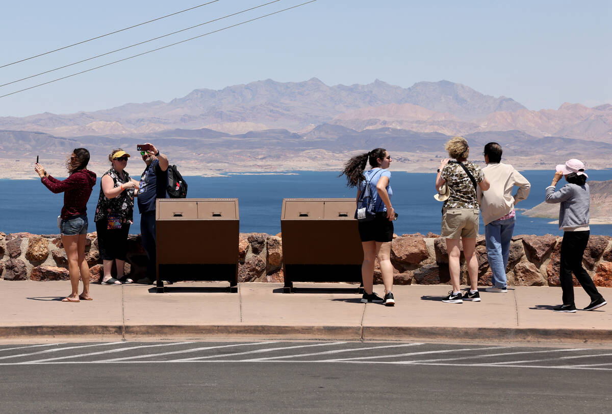 Visitors take in the views at Lake Mead Lakeview Overlook Friday, May 26, 2023. (K.M. Cannon/La ...