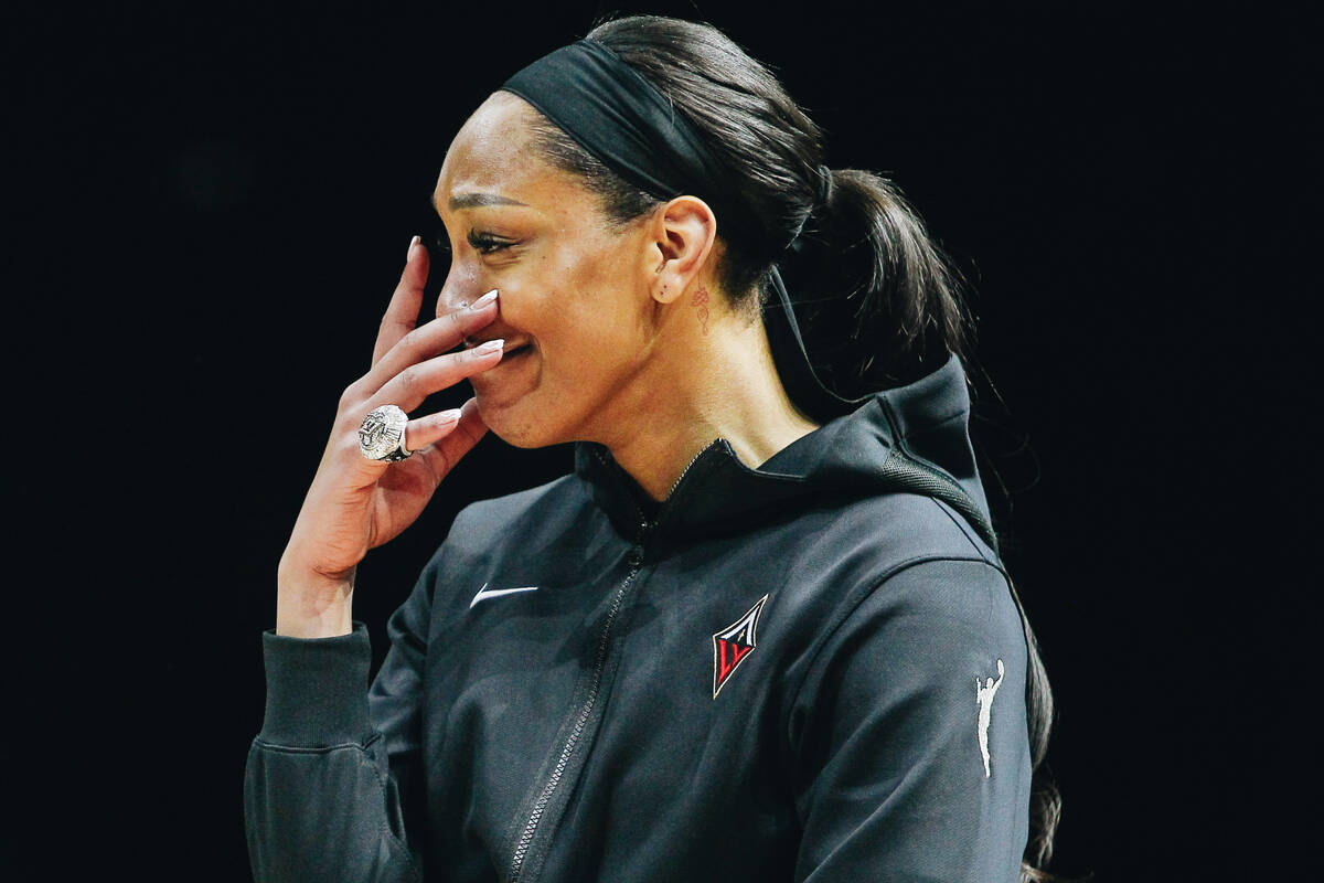 Las Vegas Aces center A’ja Wilson gets emotional as she receives her WNBA championship r ...