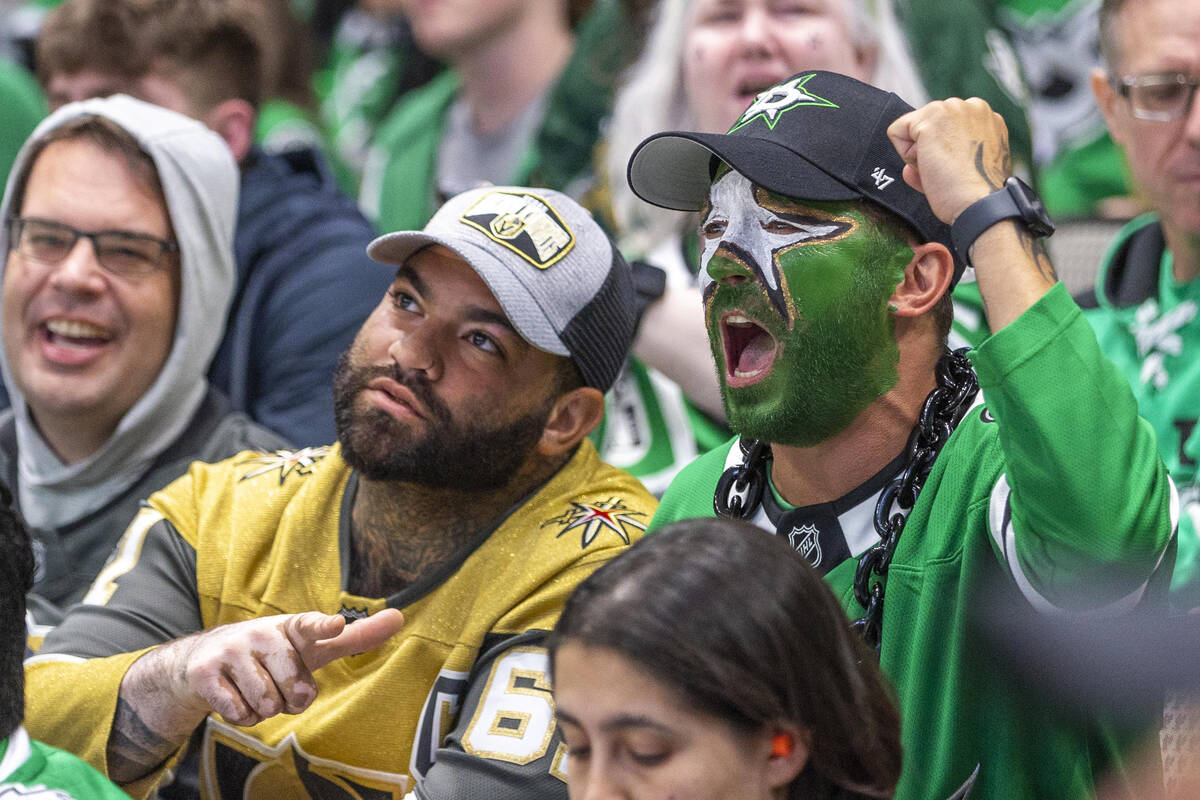A Golden Knights fan amongst sea of Dallas Stars fans in the first period during Game 6 of the ...
