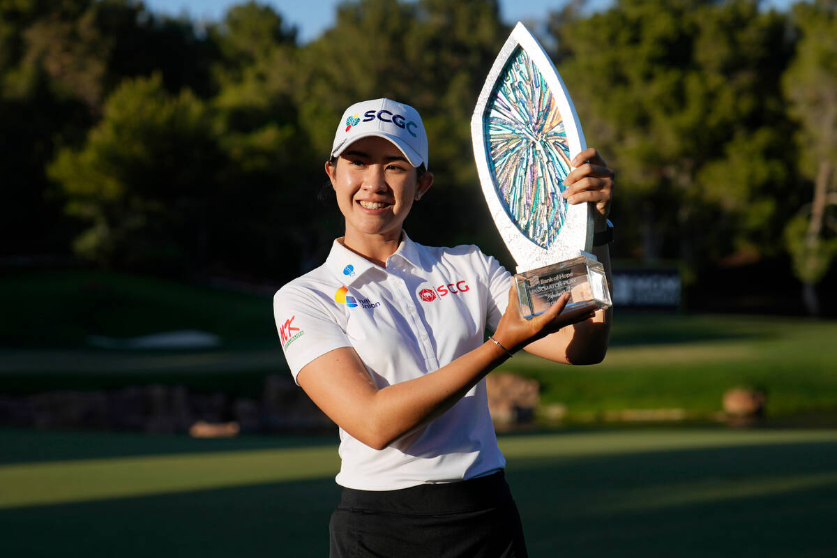 Pajaree Anannarukarn poses for photographers after winning the LPGA Bank of Hope Match Play gol ...