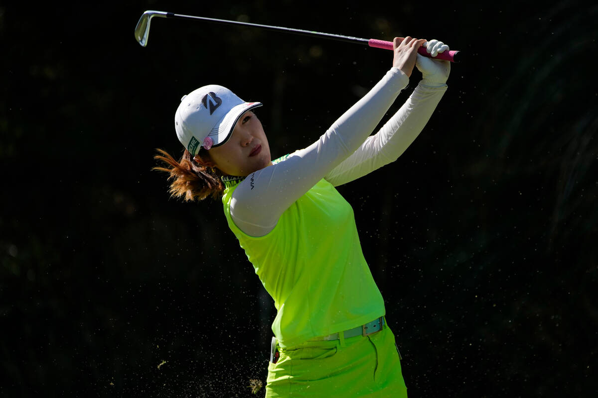 Ayaka Furue hits off the eighth tee during the final round of the LPGA Bank of Hope Match Play ...