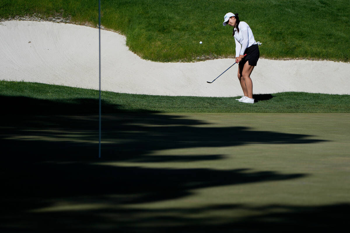 Pajaree Anannarukarn chips onto the ninth green during the final round of the LPGA Bank of Hope ...