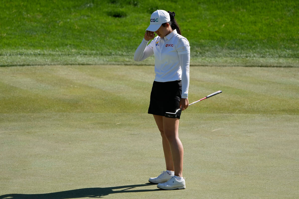 Pajaree Anannarukarn reacts after missing a birdie putt on the eighth green during the final ro ...