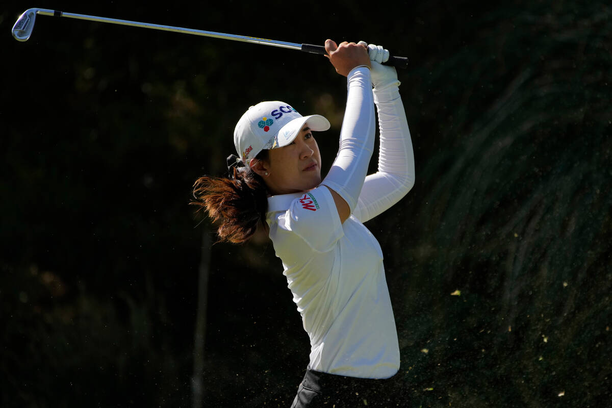 Pajaree Anannarukarn hits off the eighth tee during the final round of the LPGA Bank of Hope Ma ...