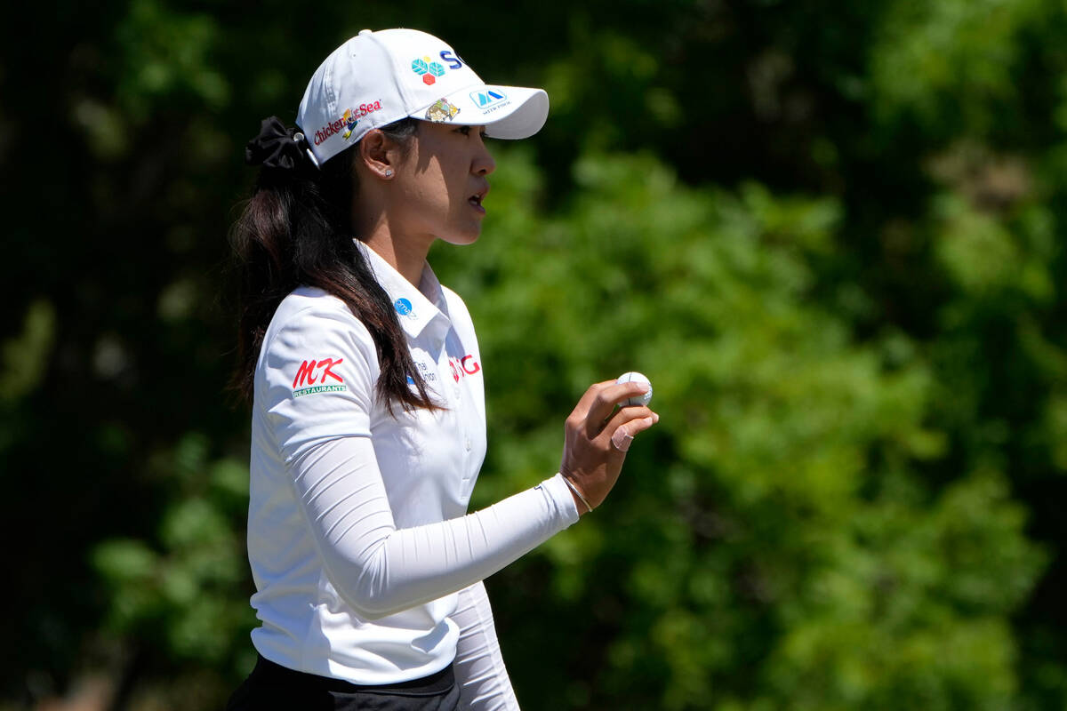 Pajaree Anannarukarn motions after sinking a putt on the 13th green during the final day of the ...