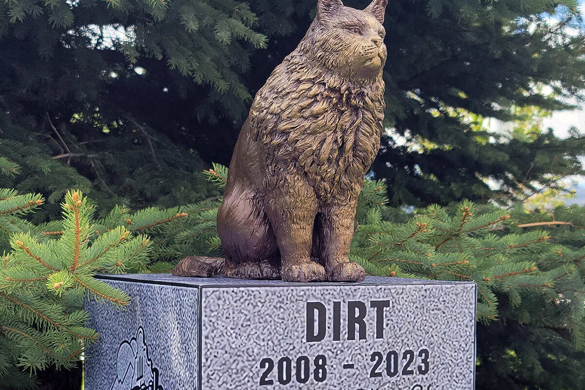 A bronze statue made to honor the late Dirt, mascot of the Nevada Northern Railway Museum. (Cou ...