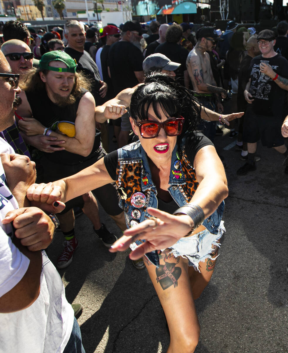Attendees mosh in a circle pit during the Punk Rock Bowling music festival on Saturday, May 27, ...