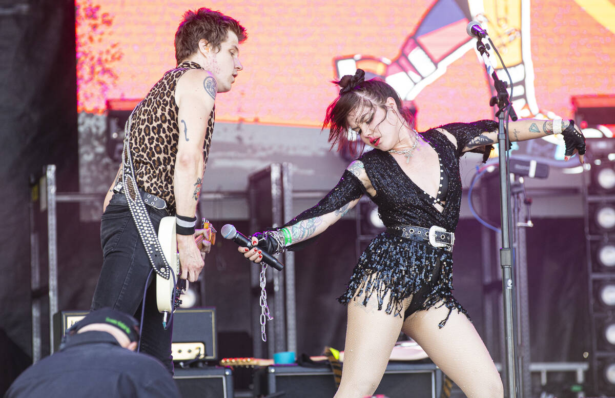 Drew Champion, left, and Suzi Moon perform during the Punk Rock Bowling music festival on Satur ...