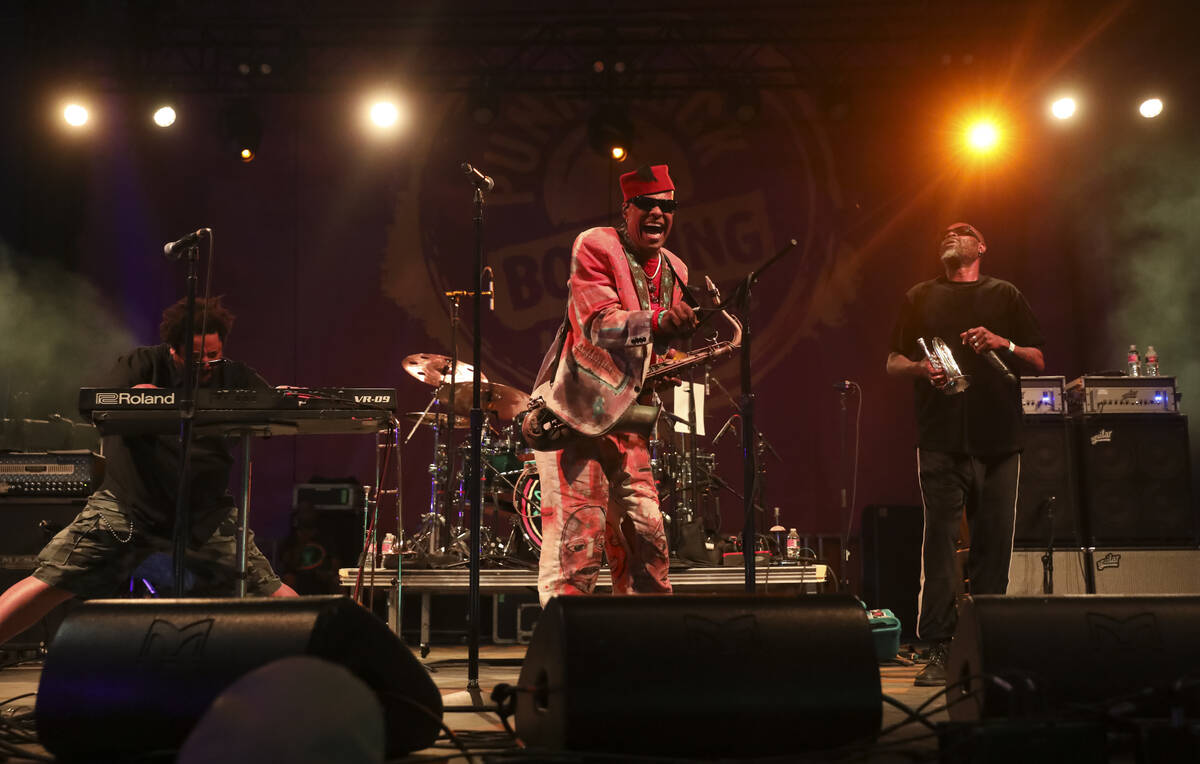 Angelo Moore of Fishbone, center, performs during the Punk Rock Bowling music festival on Satur ...