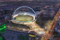 An artist rendering of what the Oakland Athletics Las Vegas ballpark could look like. The $1.5 ...