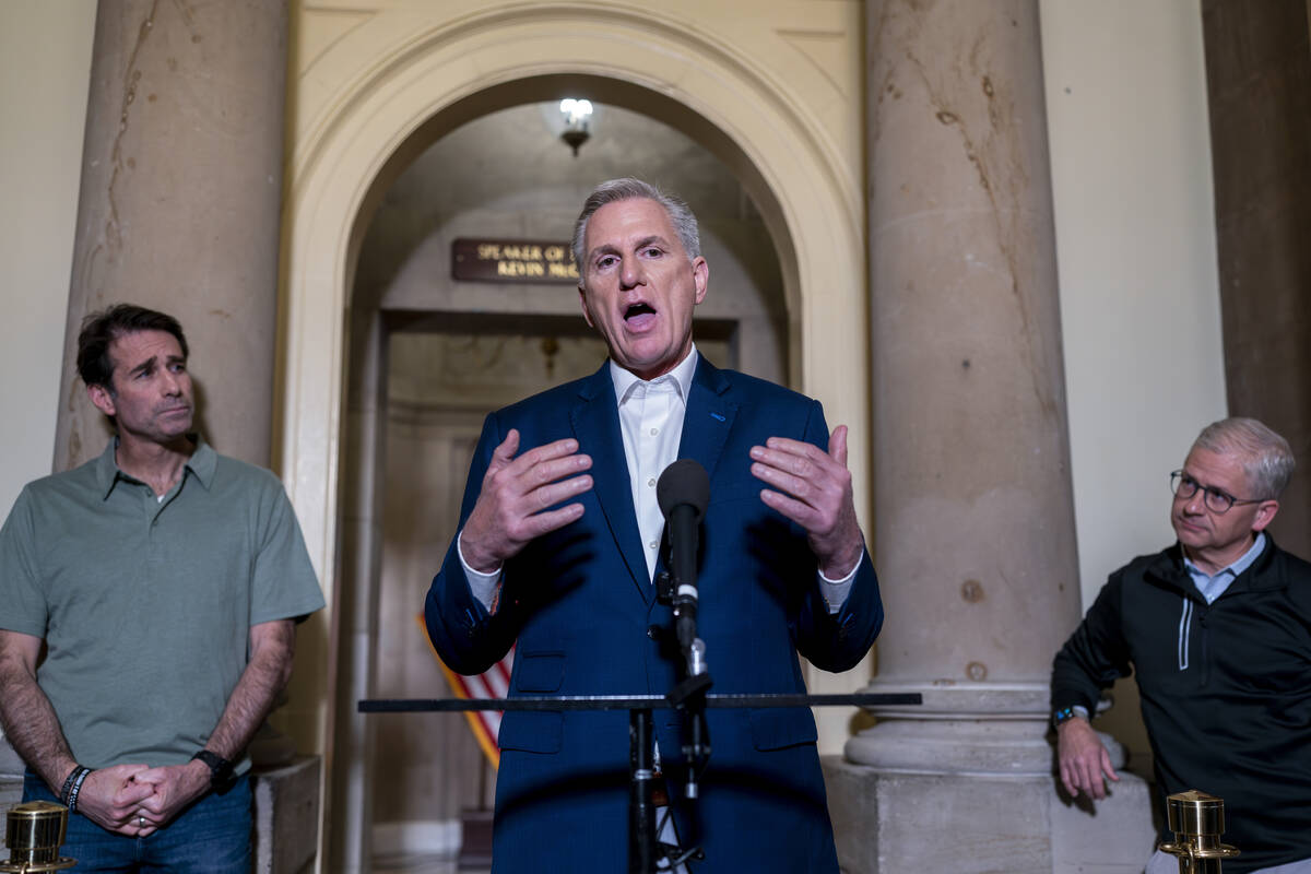 Speaker of the House Kevin McCarthy, R-Calif., is joined by his top negotiators on the debt lim ...