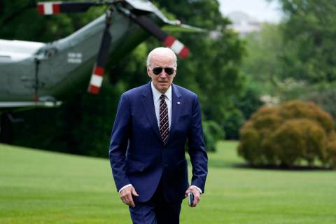 President Joe Biden returns to the White House in Washington, Sunday, May 28, 2023, after he an ...