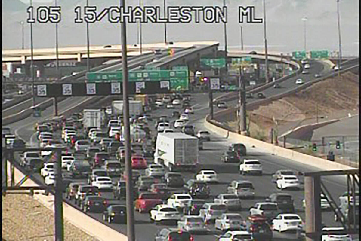 Northbound Interstate 15 north of Charleston Boulevard is jammed during a temporary shutdown as ...
