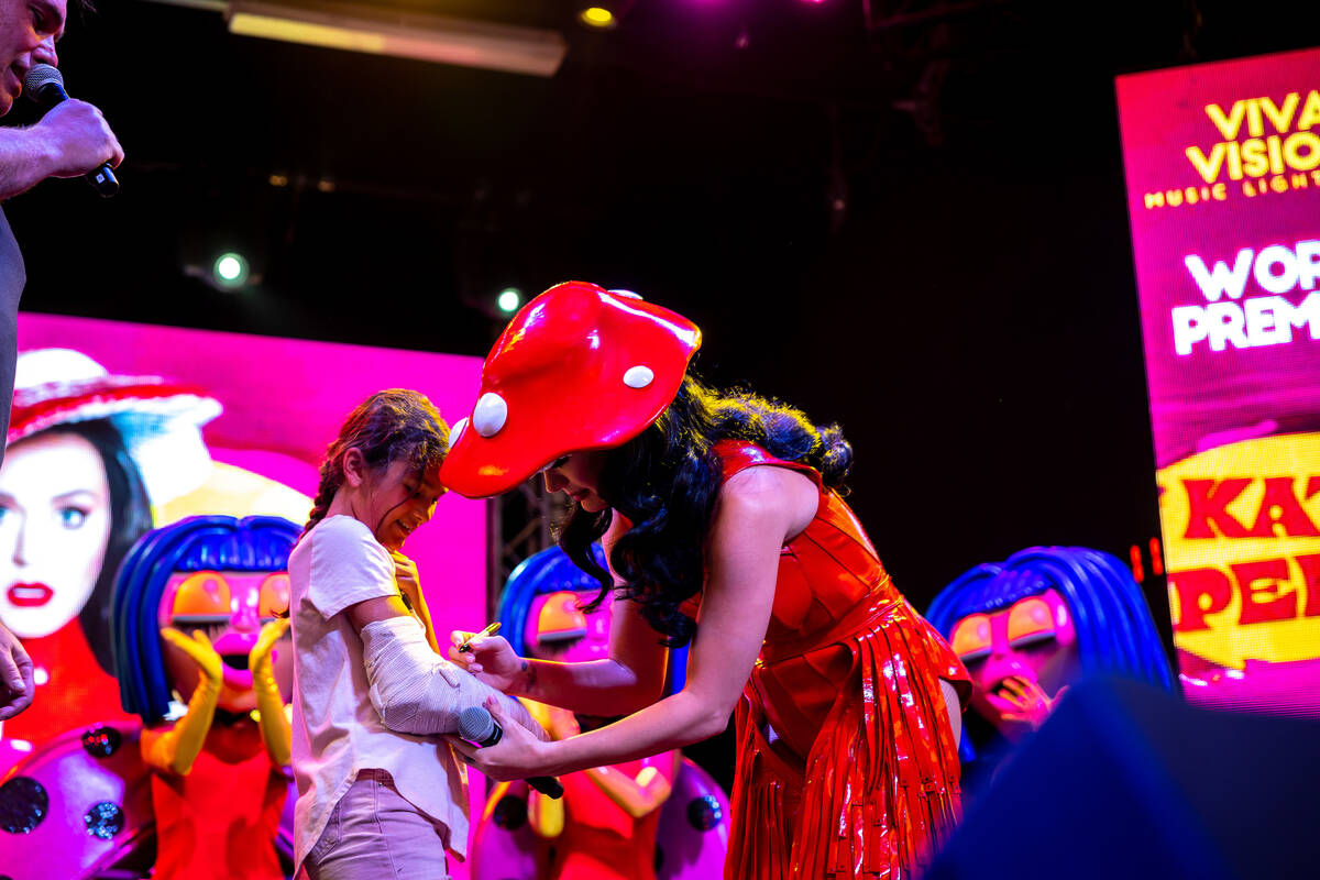 Pop star and Resorts World Theater headliner Katy Perry appears at Fremont Street Experience to ...
