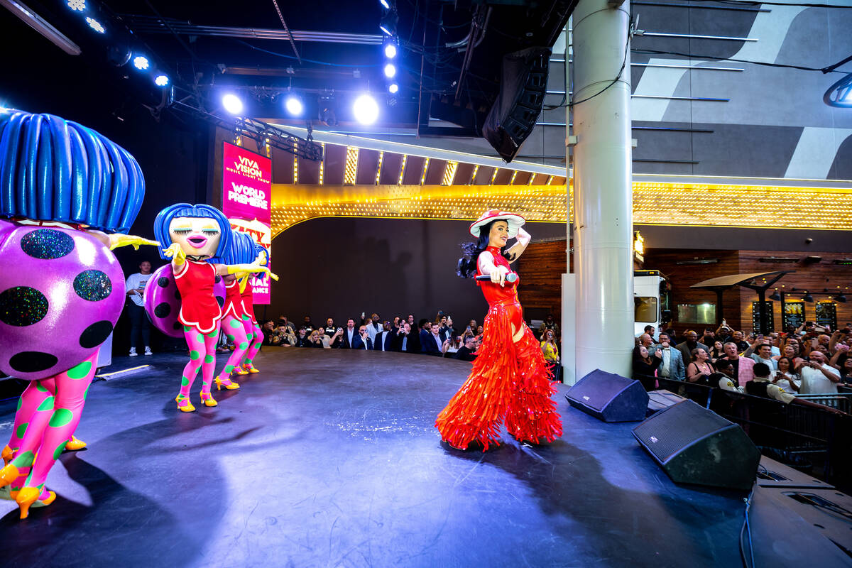 Pop star and Resorts World Theater headliner Katy Perry appears at Fremont Street Experience to ...