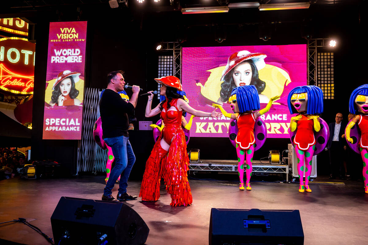 Pop star and Resorts World Theater headliner Katy Perry and Fremont Street Experience Chief Mar ...