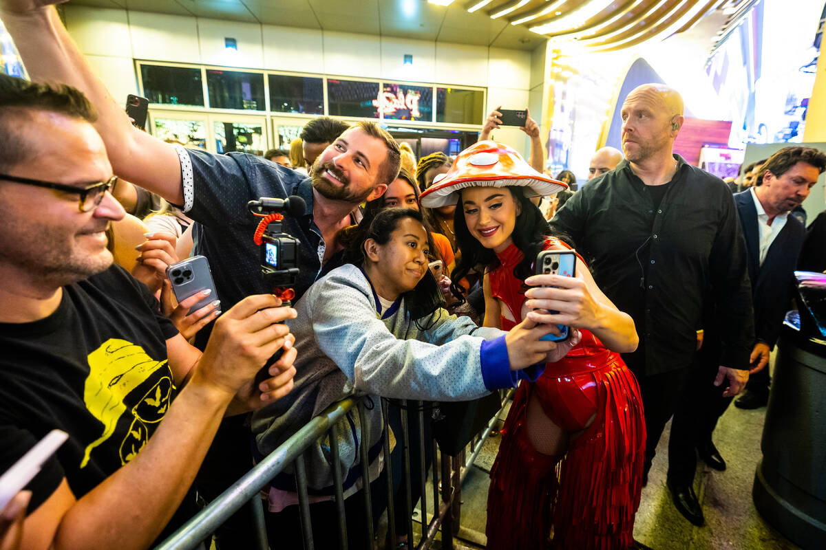 Pop star and Resorts World Theater headliner Katy Perry appears at Fremont Street Experience to ...