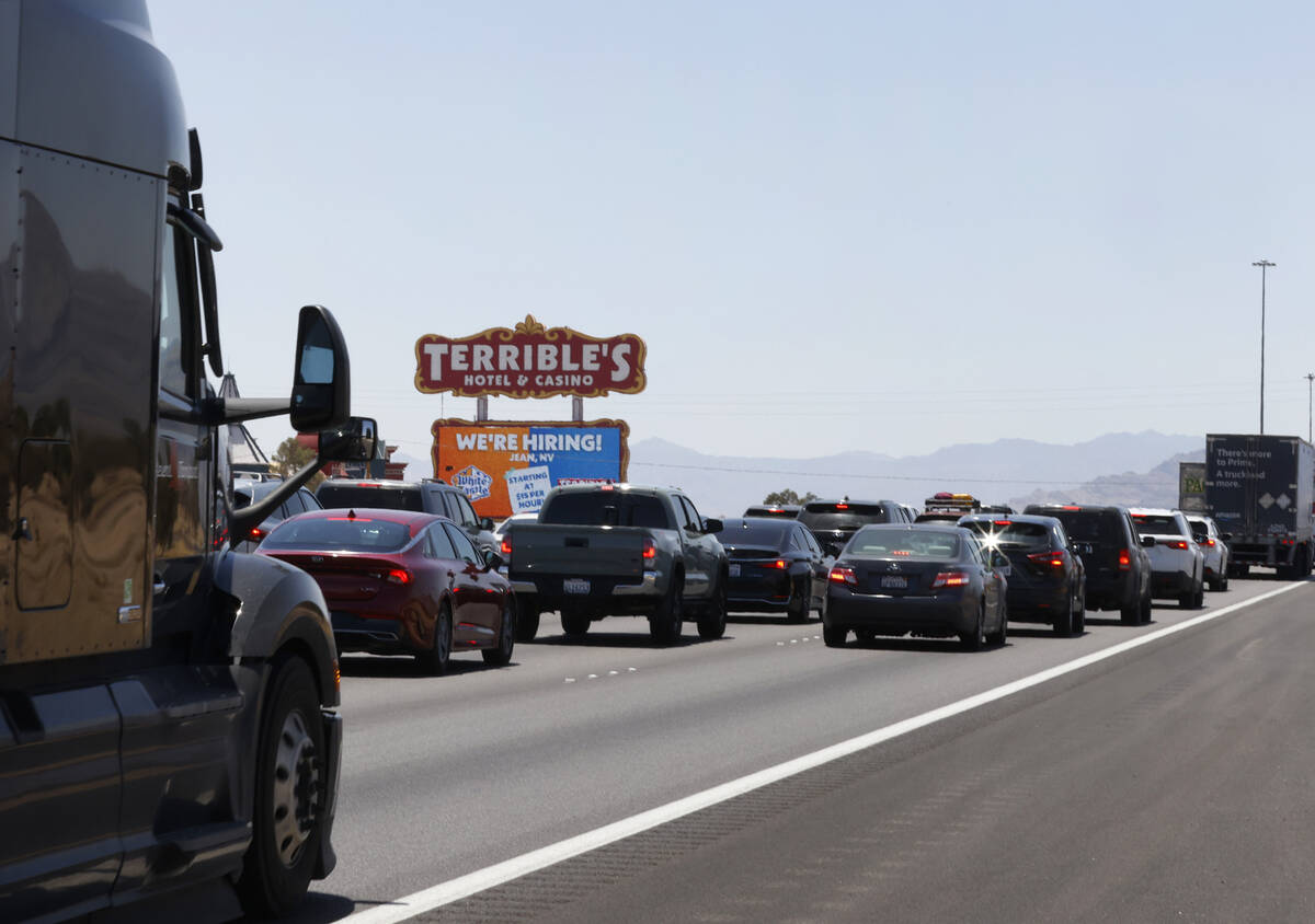 Memorial Day traffic is backed up as motorists travel southbound on Interstate 15, on Monday, M ...