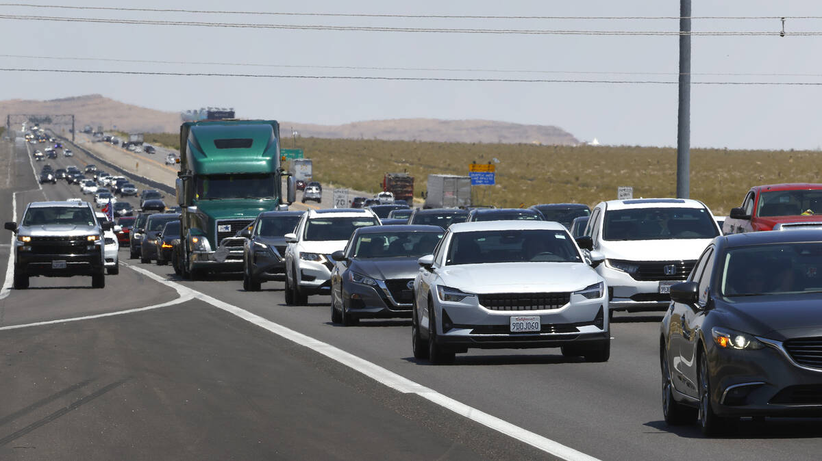 Memorial Day traffic is backed up as motorists travel southbound on Interstate 15, on Monday, M ...