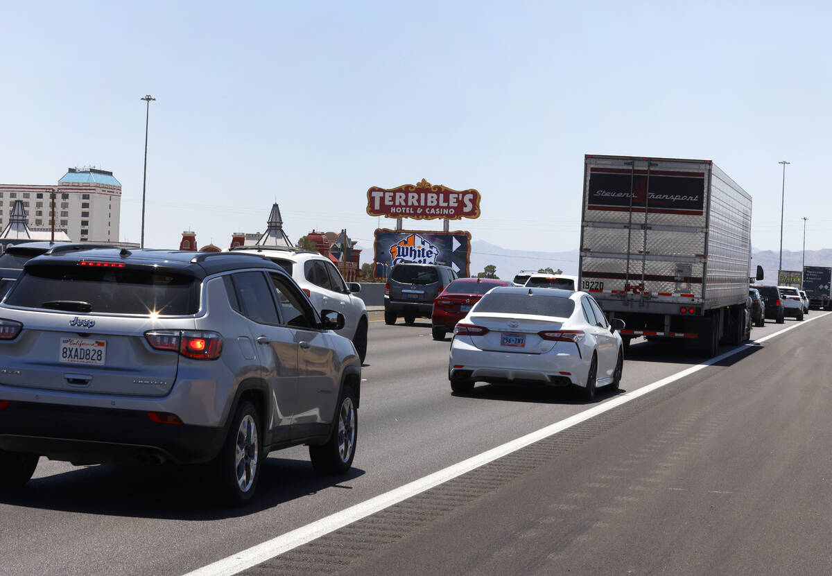 Memorial Day traffic is backed up as motorists travel southbound on Interstate 15, on Monday, M ...