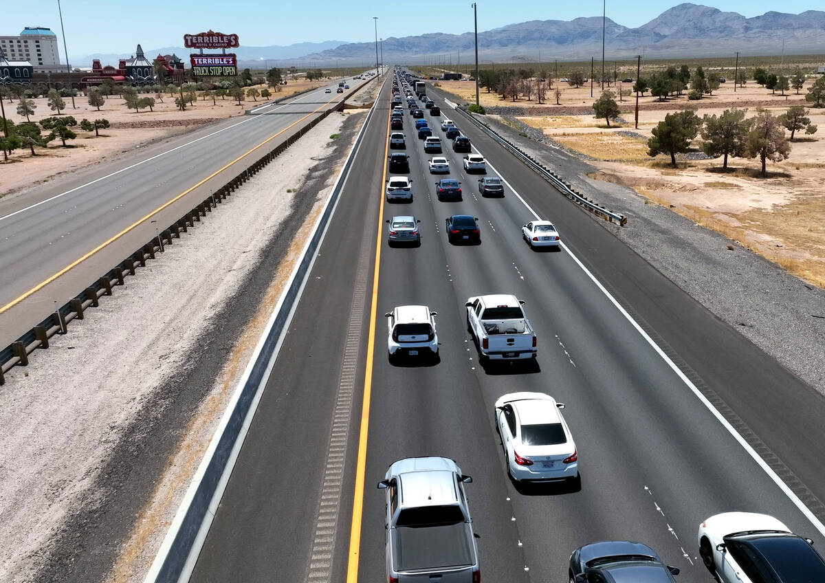 Memorial Day traffic is backed up as motorists travel southbound on Interstate 15, on Monday, M ...