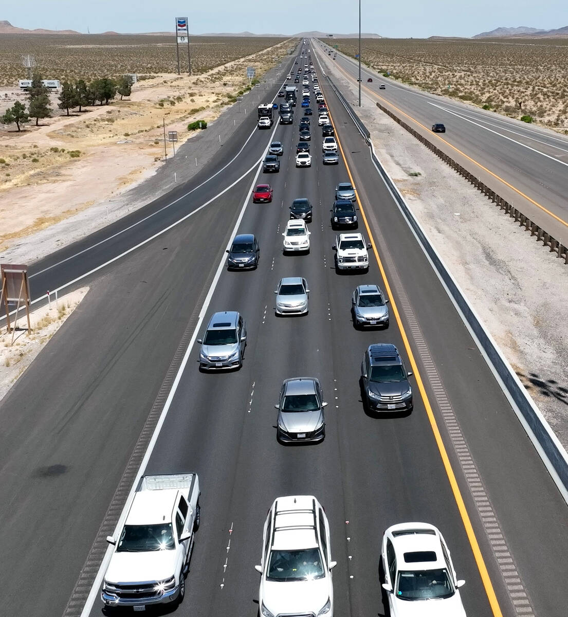 Memorial Day traffic is backed up as motorists travel southbound on Interstate 15, on Monday, M ...