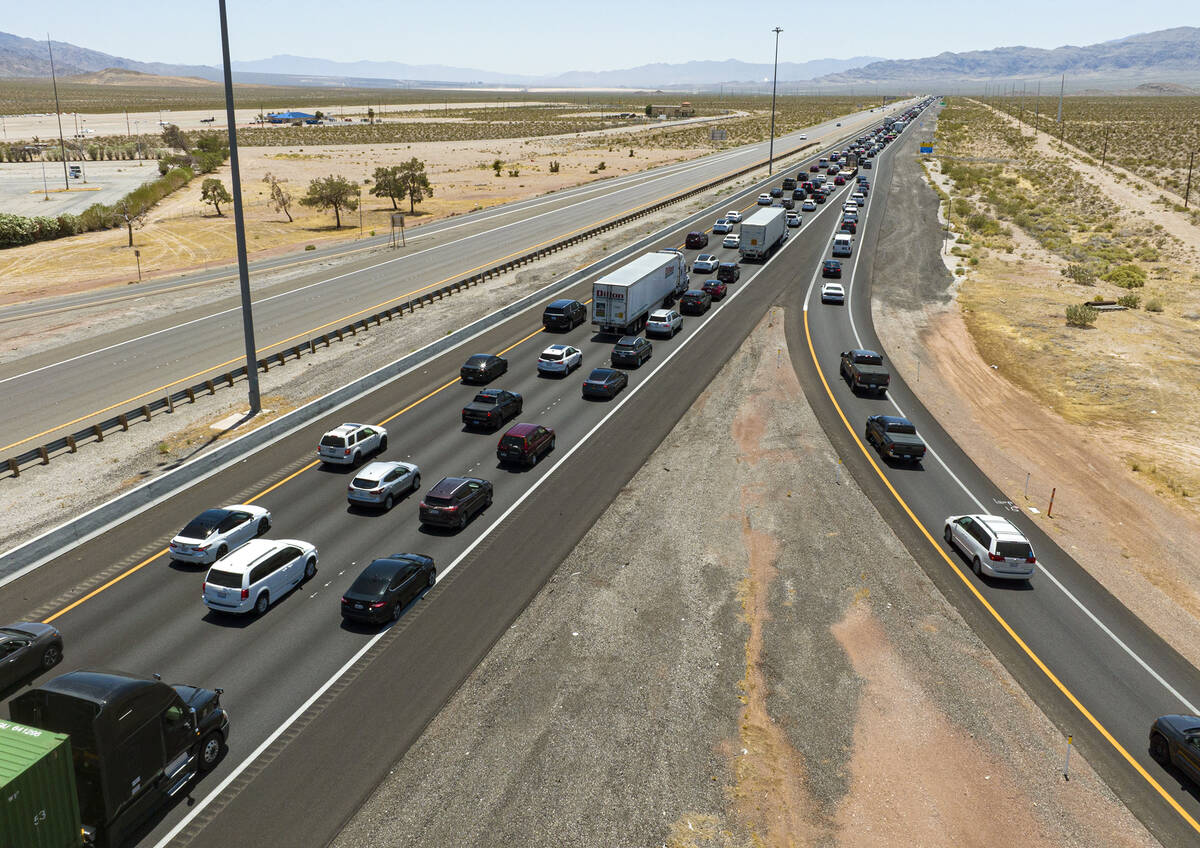 Memorial Day traffic is backed up as motorists travel southbound on Interstate 15, on Monday, M ...