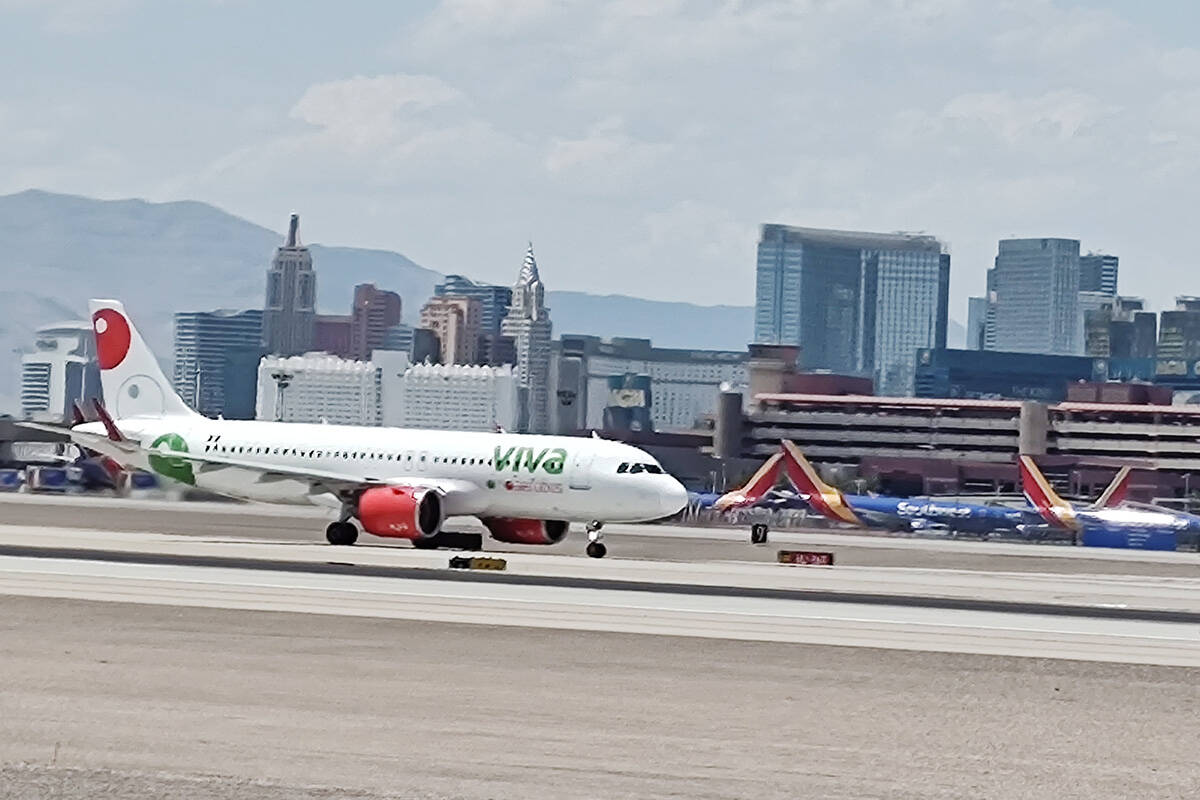 A Viva flight arrives Monday, May 29, 2023, at Harry Reid International Airport in Las Vegas. ( ...