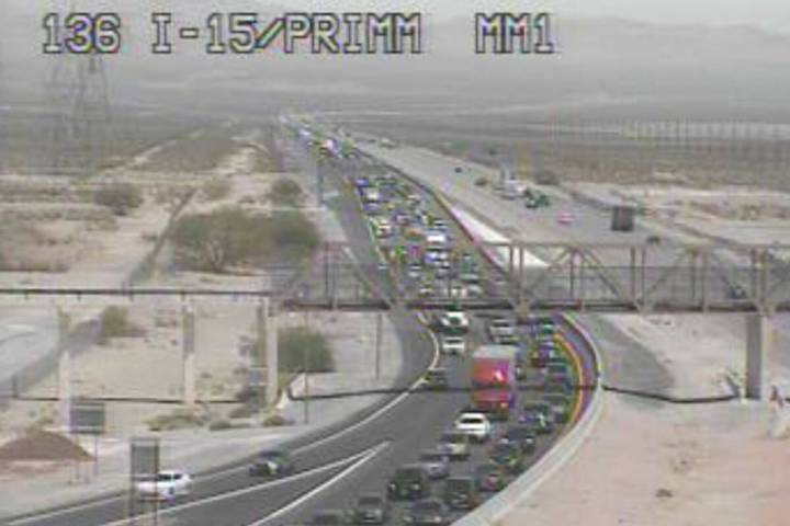 A 12-mile backup leading into Primm on southbound Interstate 15 was reported about 11 a.m. Mond ...