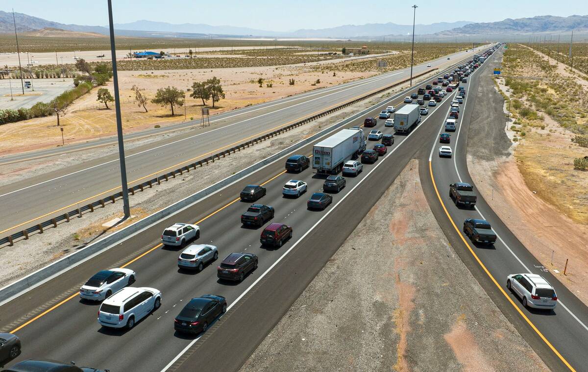 Memorial Day traffic is backed up as motorists travel southbound on Interstate 15, on Monday, M ...