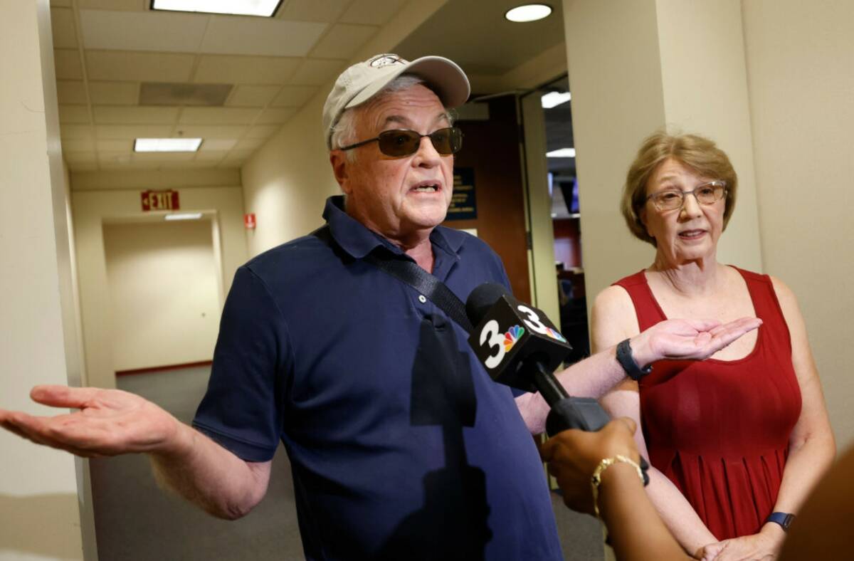 Las Vegas residents Jim Dart and his wife Betsy speak against the Oakland Athletics’ ballpark ...