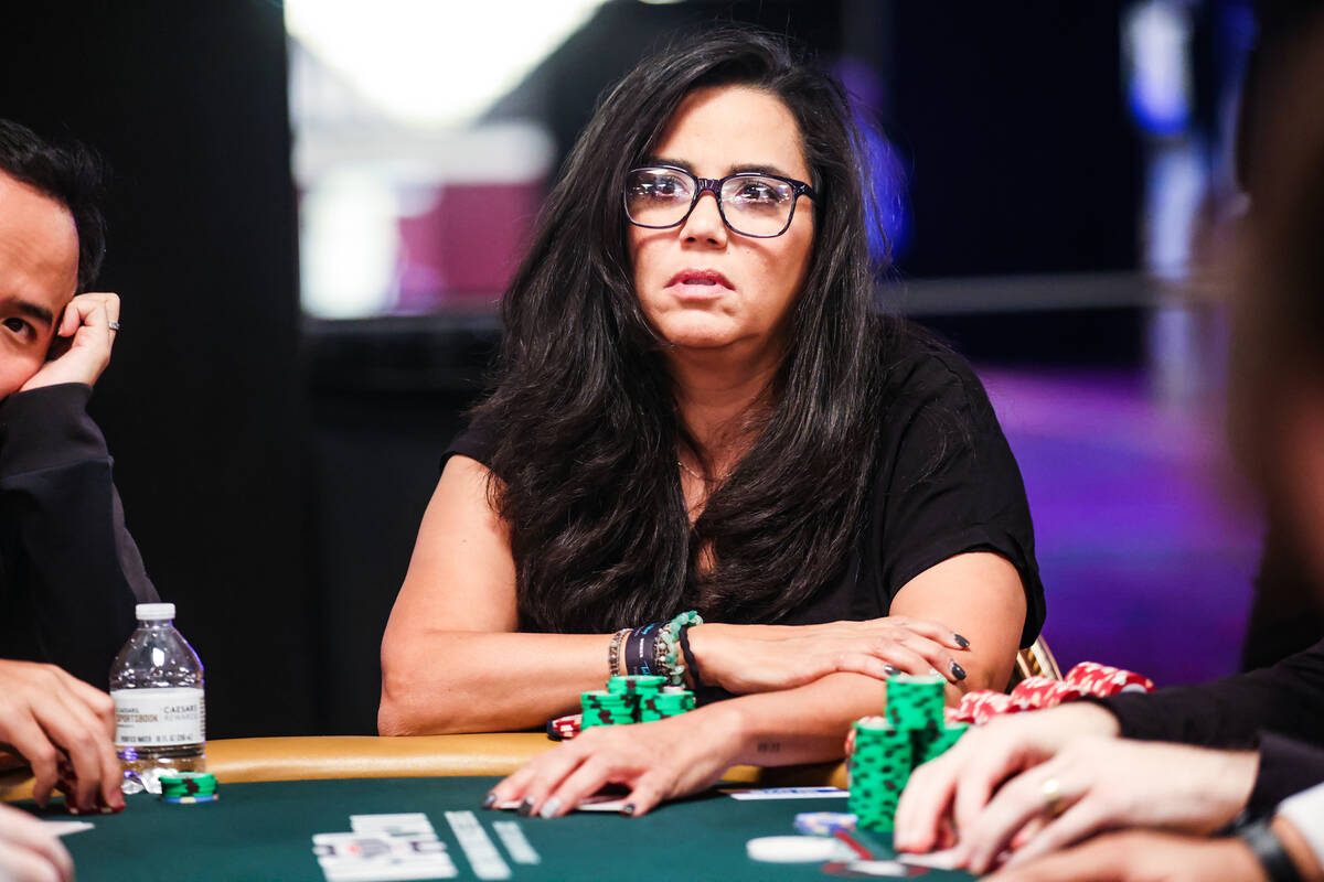 Professional poker player Angela Jordison plays during day five of the World Series of Poker Ma ...