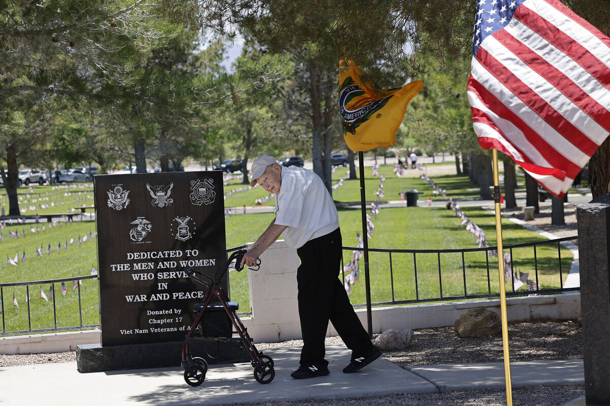 U.S. Army Korean War veteran Virgil Bock of Henderson, 94, visits the Southern Nevada Veterans ...