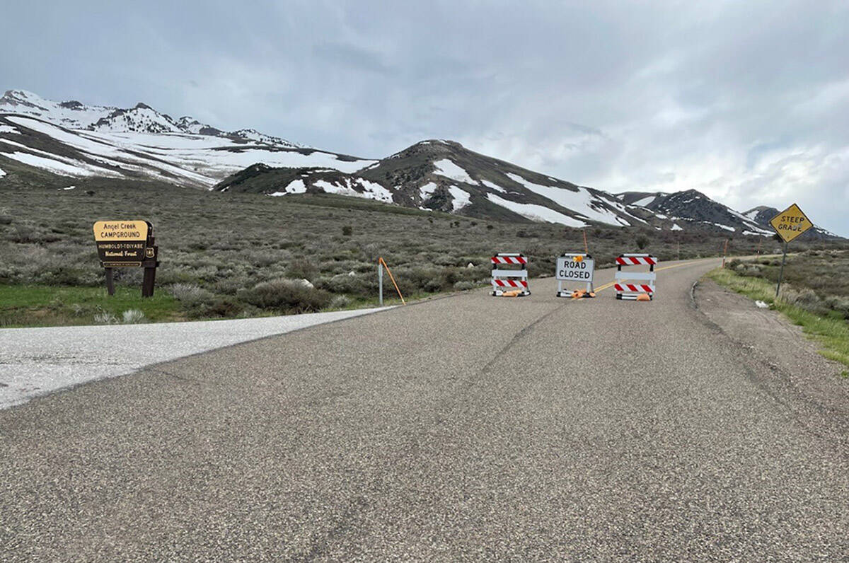 The snowpack on Angel Lake Scenic Byway in the Humboldt Toiyabe National Forest southwest of We ...